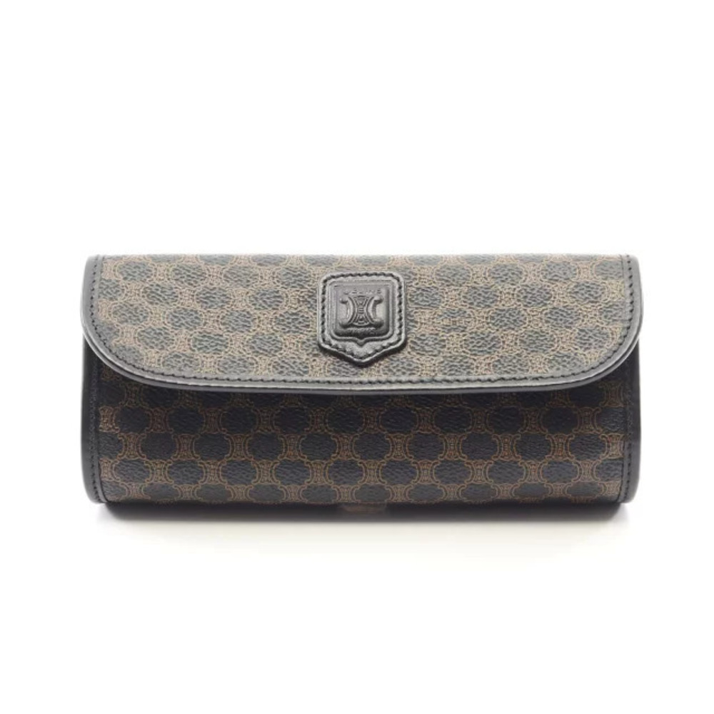 Celine Macadam Pouch Clutch Bag Leather Black Brown